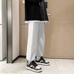 男士休闲裤港风宽松哈伦裤抽绳运动裤拼接条纹长裤纯色卫裤K16P38图片