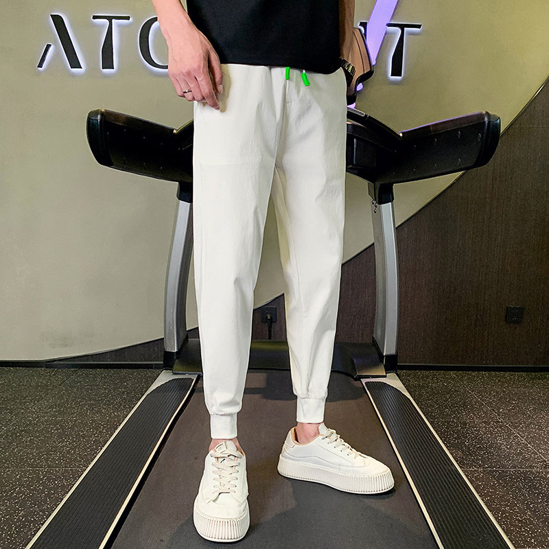 白色休闲裤男士纯色裤子潮流百搭束脚裤夏季薄款九分裤712-1-A108,男装休闲裤,星座712-1
