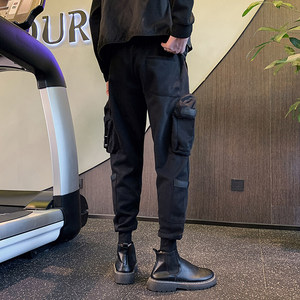 春装新款男士休闲裤潮牌束脚工装裤纯色卫裤大裆裤修身哈伦裤图片
