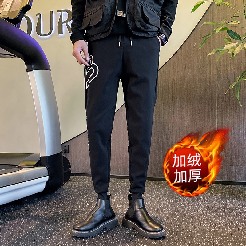 冬季加绒裤秋季加厚长裤社会人网红裤子束脚裤修身小脚裤A158图片