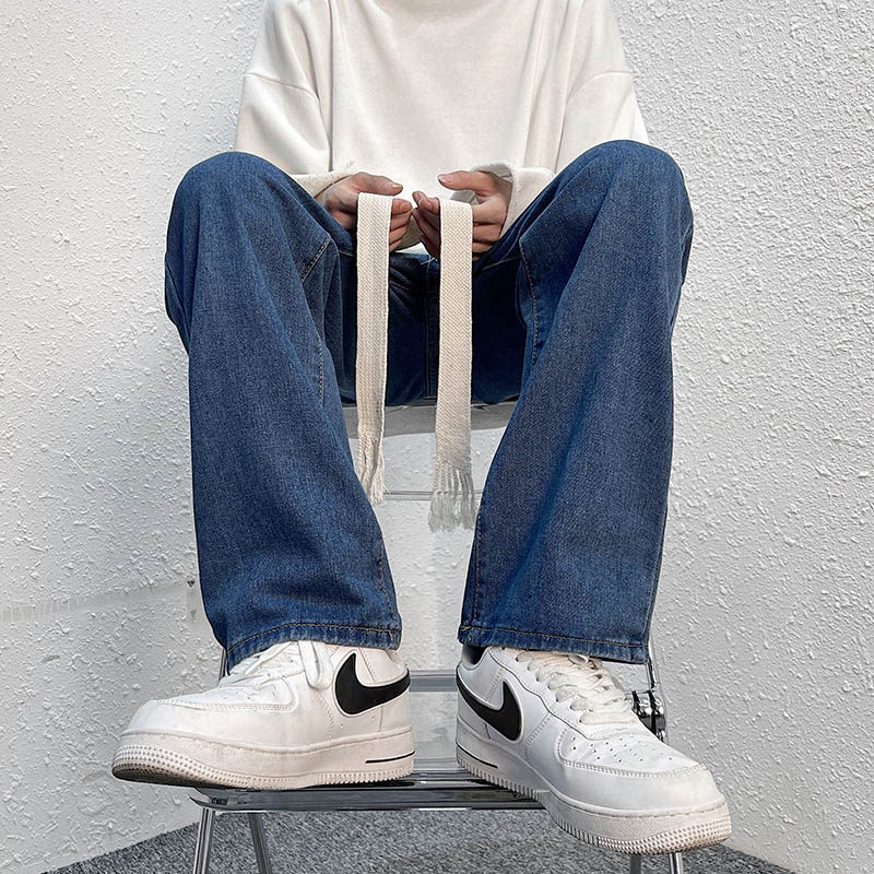 春夏装新款男士牛仔裤直筒裤纯色编织绳裤子百搭休闲裤阔腿裤K37,男装牛仔裤,星座712-1