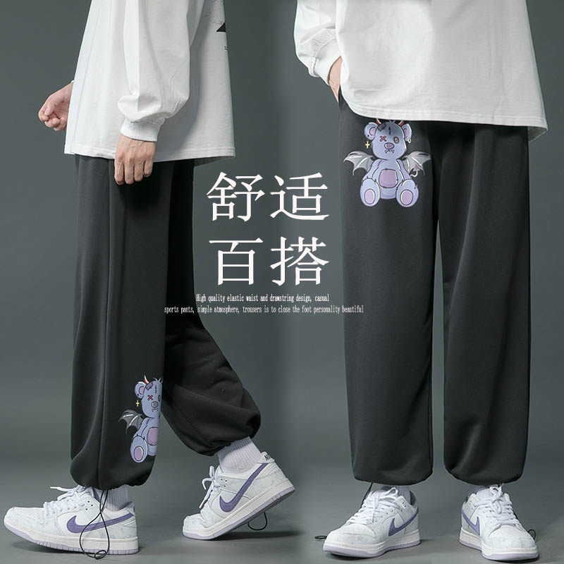 灰色运动裤秋季新款男士休闲裤卡通印花卫裤港风大码束脚工装裤,男装休闲裤,星座712-1