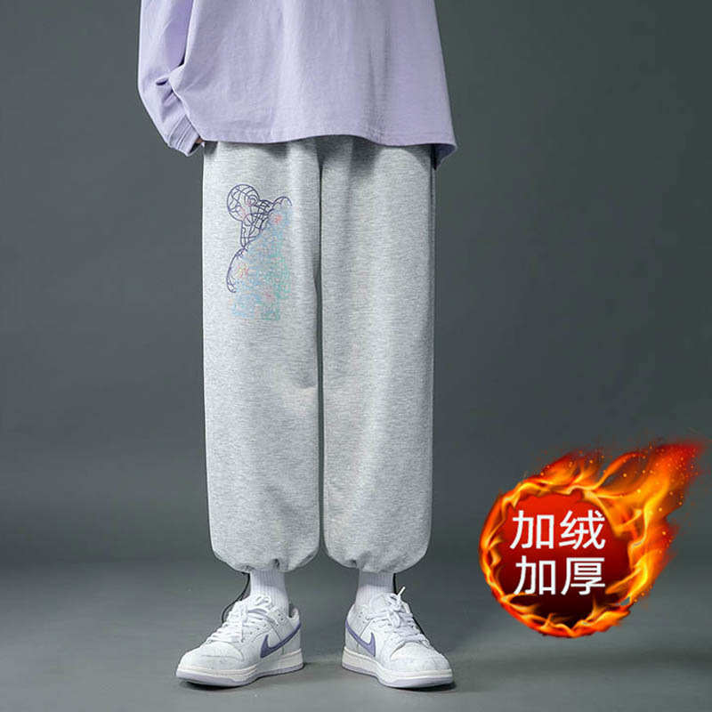加绒运动裤冬季男士休闲长裤纯色印花卫裤束脚运动裤K06P45绒P50,男装休闲裤,星座712-1