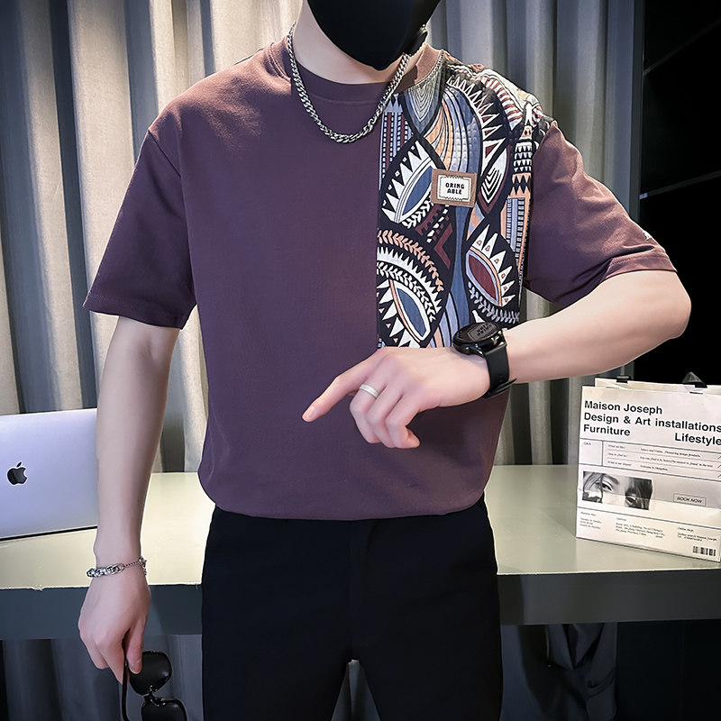 夏季新款男士短袖T恤社会小伙潮牌打底衫半袖T恤TX02-P58,男装T恤,星座712-1