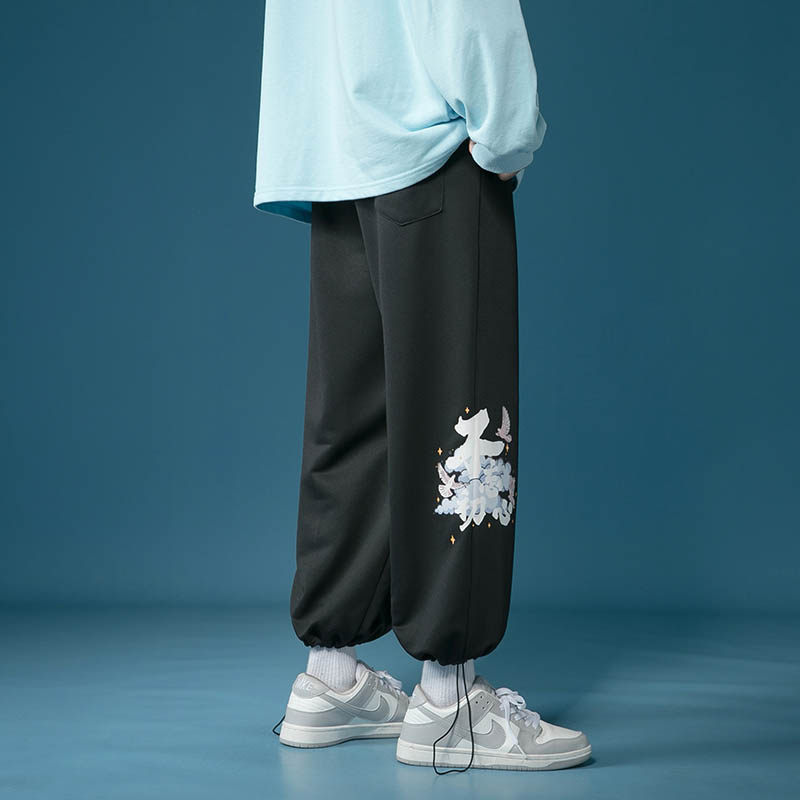 春装新款男士休闲裤潮流印花卫裤大码宽松运动裤男女中性束脚裤,男装休闲裤,星座712-1
