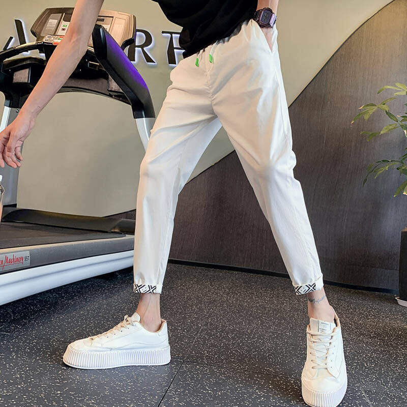 夏季新款发型师潮流花边九分裤男士修身小脚裤休闲裤社会小伙A12,男装休闲裤,星座712-1