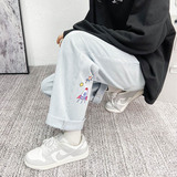 现货!!秋冬款港风男女中性牛仔裤宽松直筒裤大码纯色休闲裤，男装牛仔裤，星座712-1