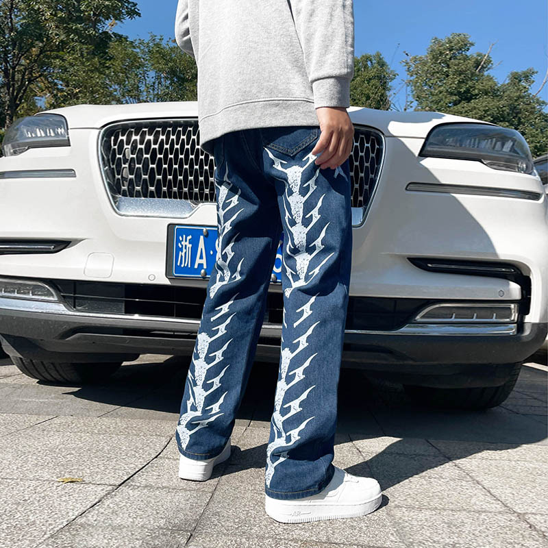 潮牌男士牛仔裤春夏装新款个性印花长裤大码高街拖地裤N04-P45,男装牛仔裤,星座712-1