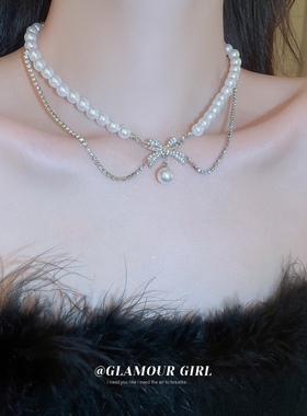 powkeen轻奢仿珍珠蝴蝶&波光粼粼项链