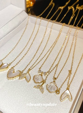 真金电镀锆石贝母鱼尾项链轻奢简约时尚气质高级感锁骨链服配