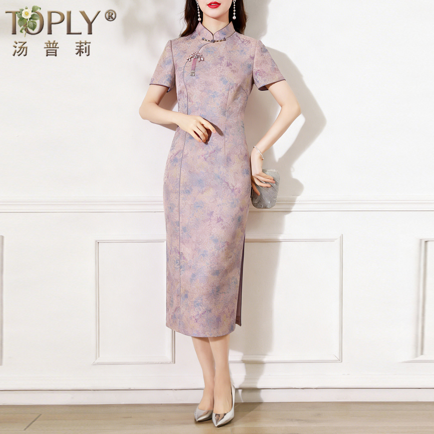 杭州品牌真丝旗袍年轻妈妈婚宴装礼服女订婚敬酒服连衣裙日常可穿