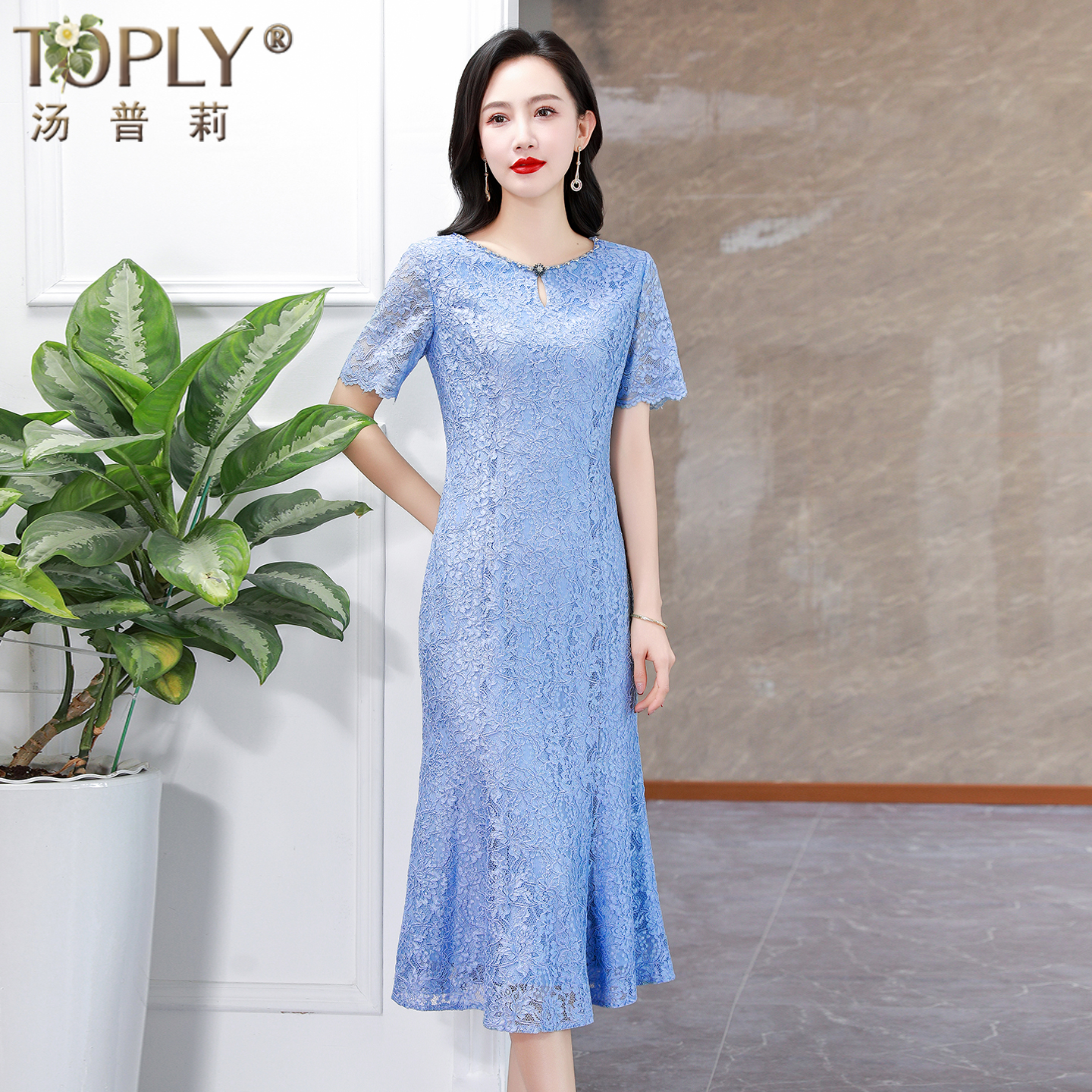 高瑞品牌夏季新款蕾丝连衣裙女收腰显瘦鱼尾裙日常可穿婚宴礼服裙
