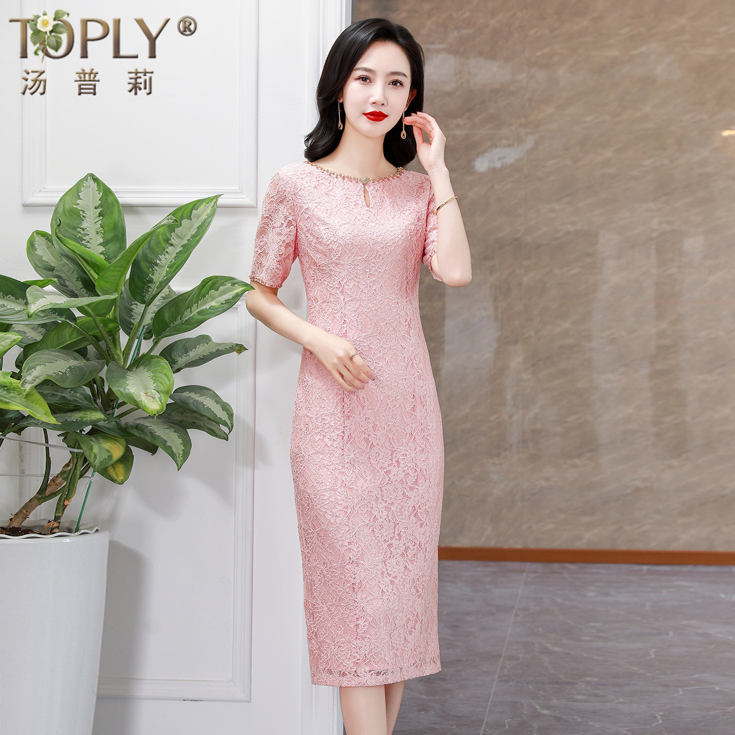 粉色喜婆婆婚宴装晚礼服裙图片