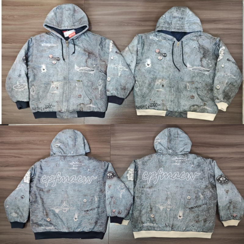 做旧3D数码印花棉衣夹克