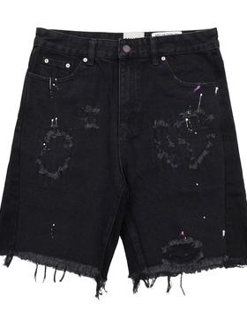 Gallery Dept Drive泼墨破坏破洞贴布牛仔短裤复古水洗黑色刀割
