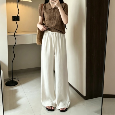 夏季亚麻垂感显瘦阔腿裤女