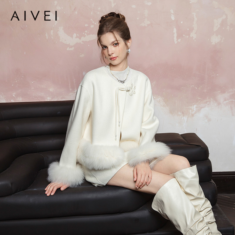 AIVEI欣贺艾薇2024冬新中式超仙小个子外套短裙毛呢套装R762901A