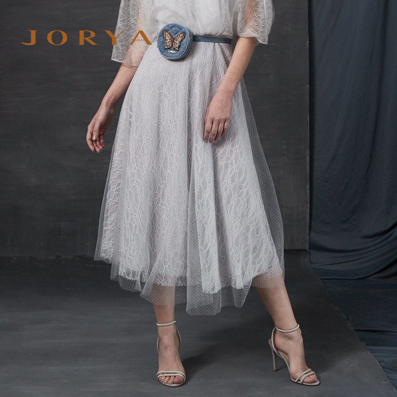 商场同款JORYA欣贺卓雅夏仙女网纱蕾丝面料A字半身裙L1201603