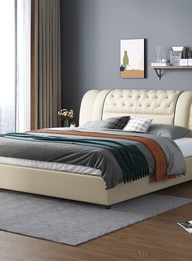 主卧大床1.8米2米现代简约双人皮床高箱储物儿童床科技布艺1.5m床