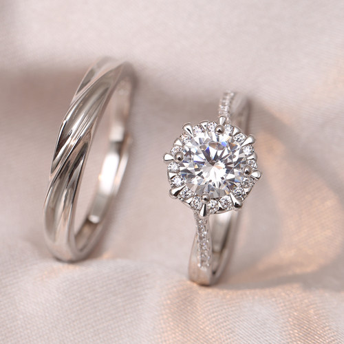 星织款情侣对戒结婚仪式锆石