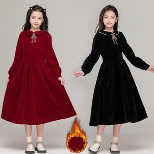 童装 新年复古中大童洋气加绒儿童公主裙 女童红色连衣裙2025秋冬装