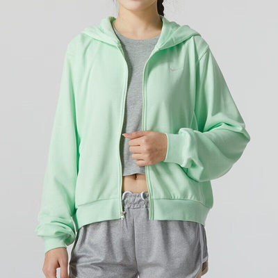 Nike耐克正品运动外套女绿色连帽上衣宽松透气棉质休闲卫衣FN2420