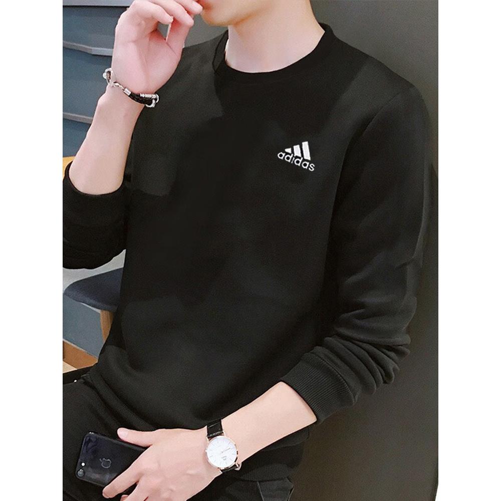 adidas阿迪达斯卫衣男装秋季保暖上衣黑色正品打底衫男士套头外套