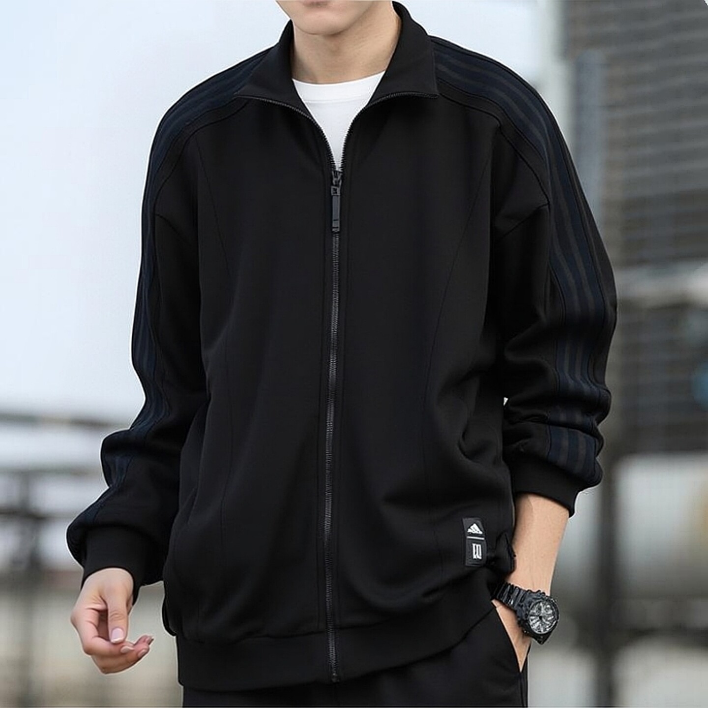 阿迪达斯立领针织外套男
