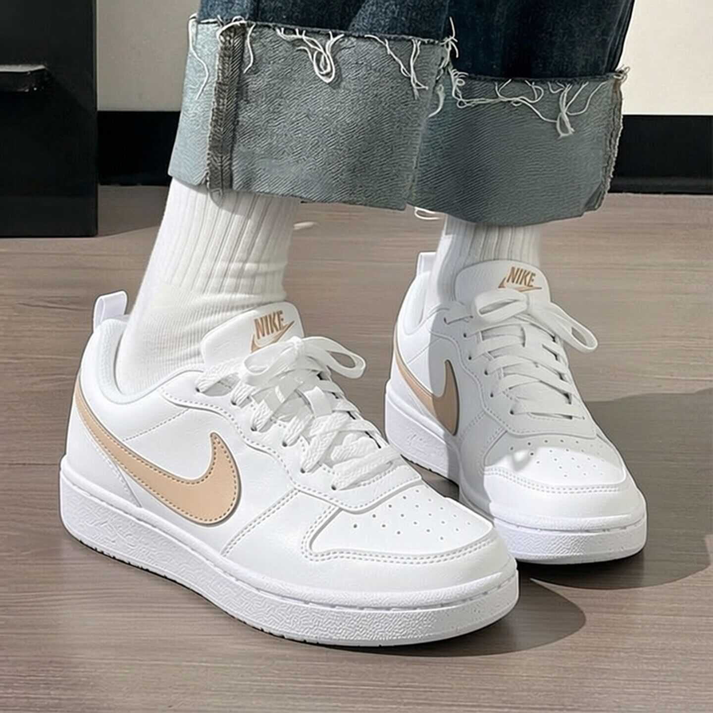 Nike耐克鞋子正品皮面运动鞋潮流女鞋新款低帮板鞋白色轻便休闲鞋