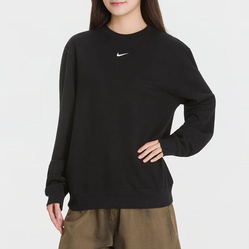 Nike耐克2026年新款女士黑色圆领卫衣宽松休闲百搭长袖套头衫潮流