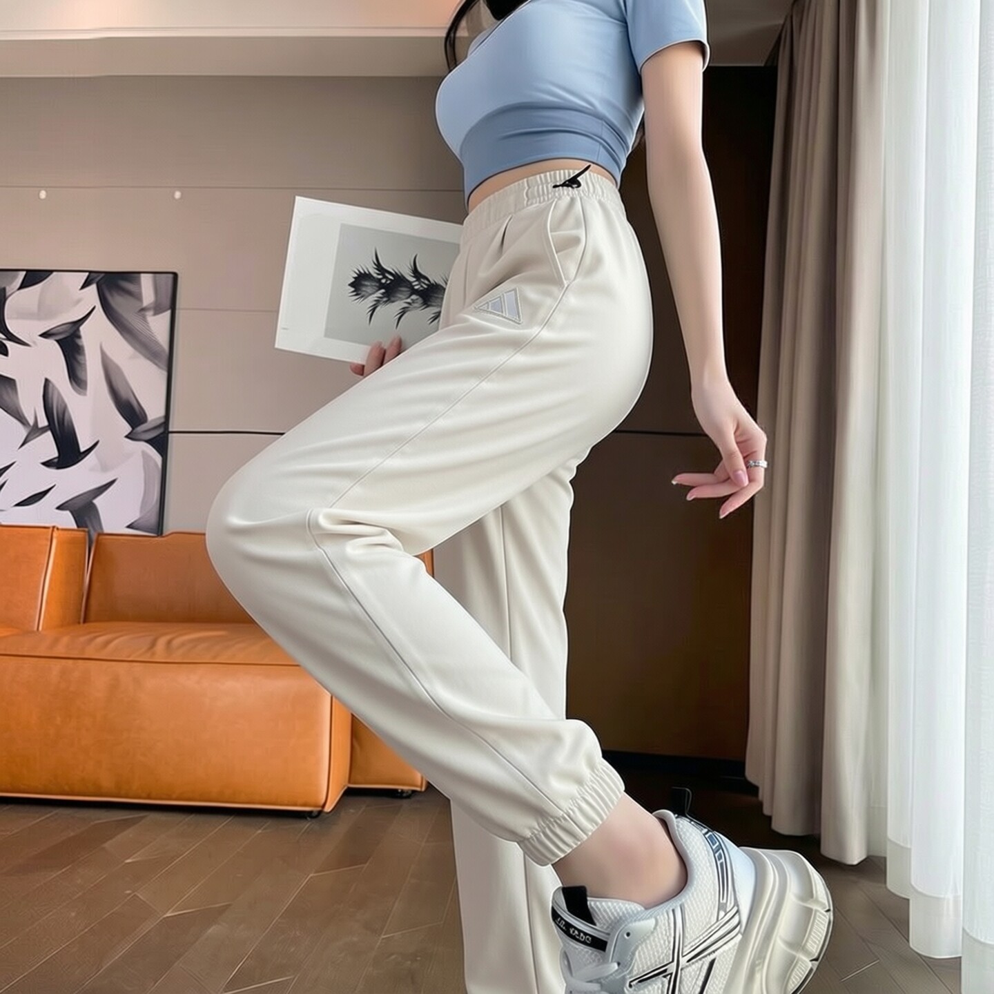 正品ADIDAS阿迪达斯简约纯色女裤百搭宽松女运动休闲束腿梭织长裤