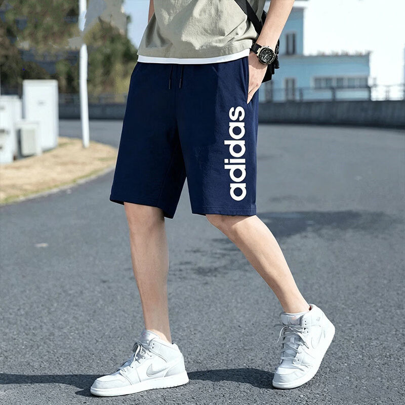 阿迪达斯蓝色短裤男裤夏季运动裤梭织透气舒适快干健身训练五分裤