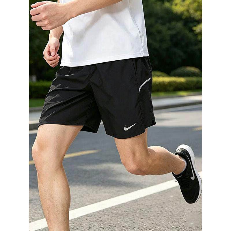 NIKE耐克跑步裤子正品冰丝五分裤男子内衬短裤薄款透气黑色运动裤