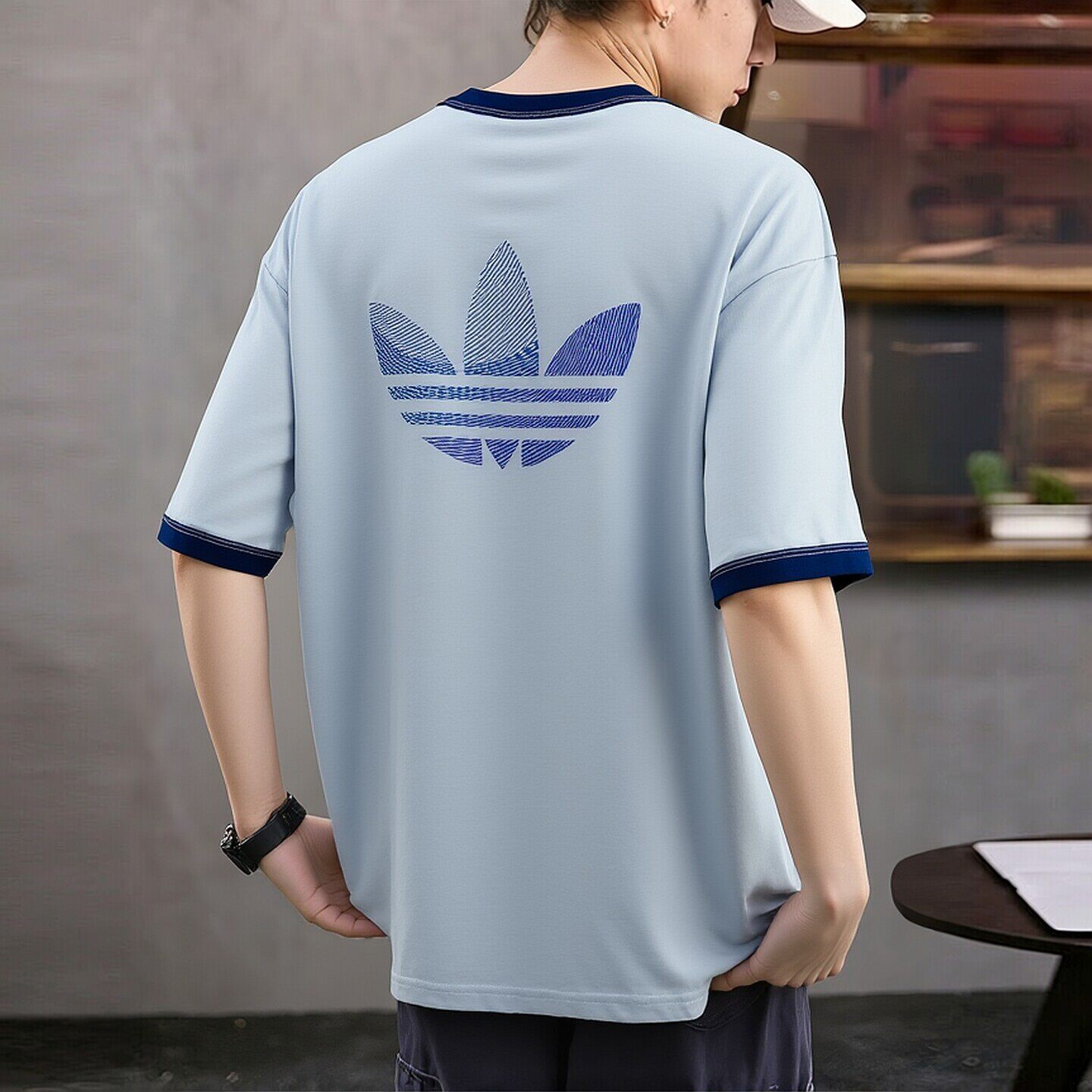 adidas三叶草短袖男t恤夏季正品宽松大码棉蓝色美式复古篮球半袖