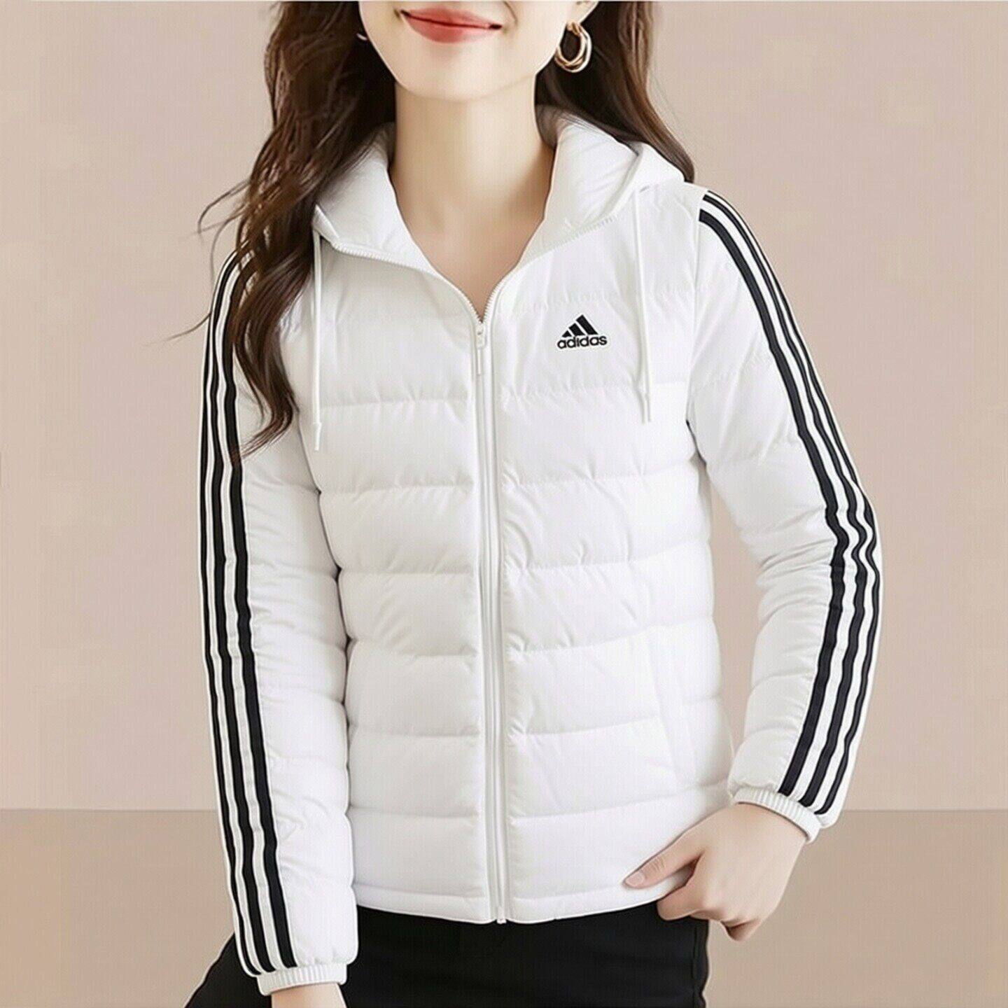 阿迪达斯三条纹羽绒服女装冬运动防寒保暖连帽鸭绒羽绒夹克外套