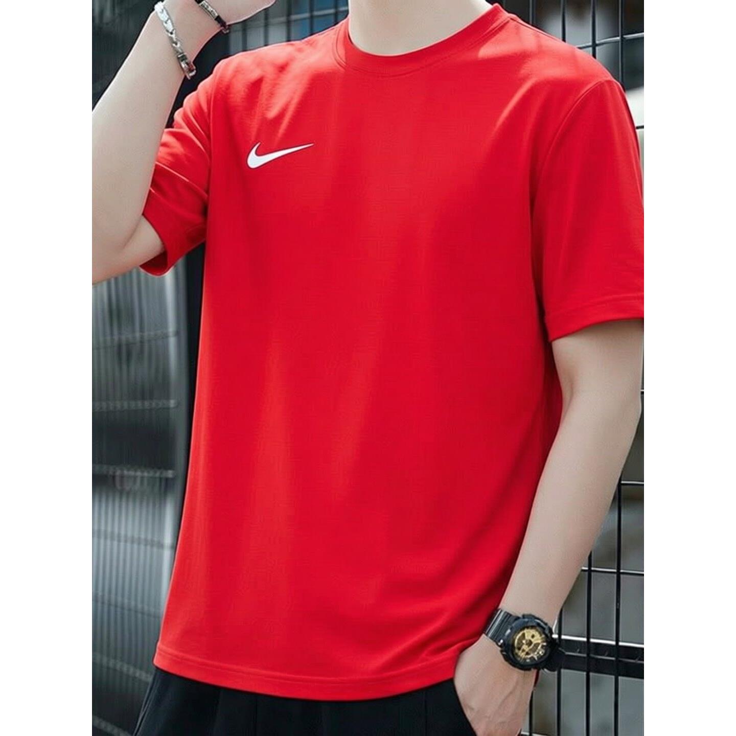 NIKE耐克正品红色短袖速干跑步T恤男士健身训练服上衣冰丝运动装