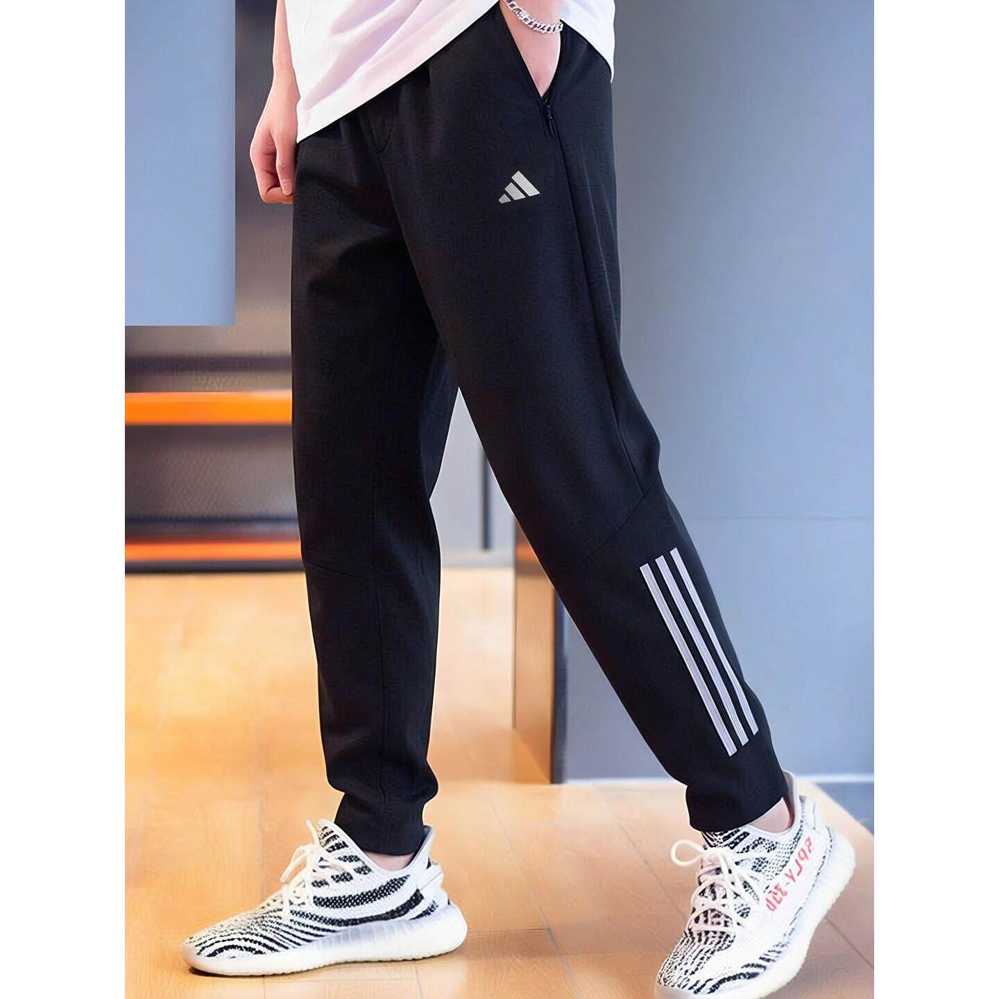 adidas薄款裤子男透气速干运动冰丝夏季正品梭织宽松男士清风长裤