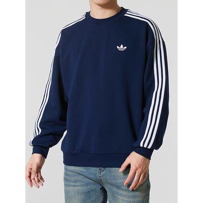 正品阿迪达斯ADIDAS三叶草男宽松纯棉蓝色运动休闲套头卫衣KG3899