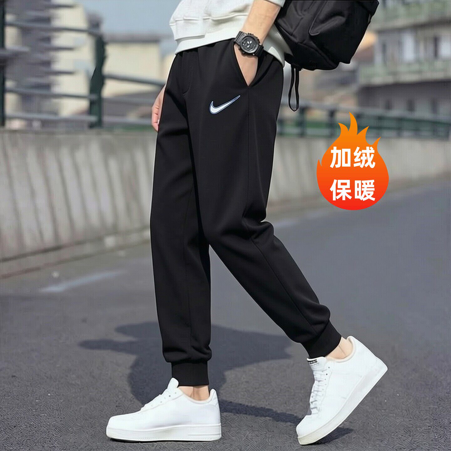 Nike耐克裤子2026年新款加绒长裤男子厚款束脚裤针织保暖运动卫裤