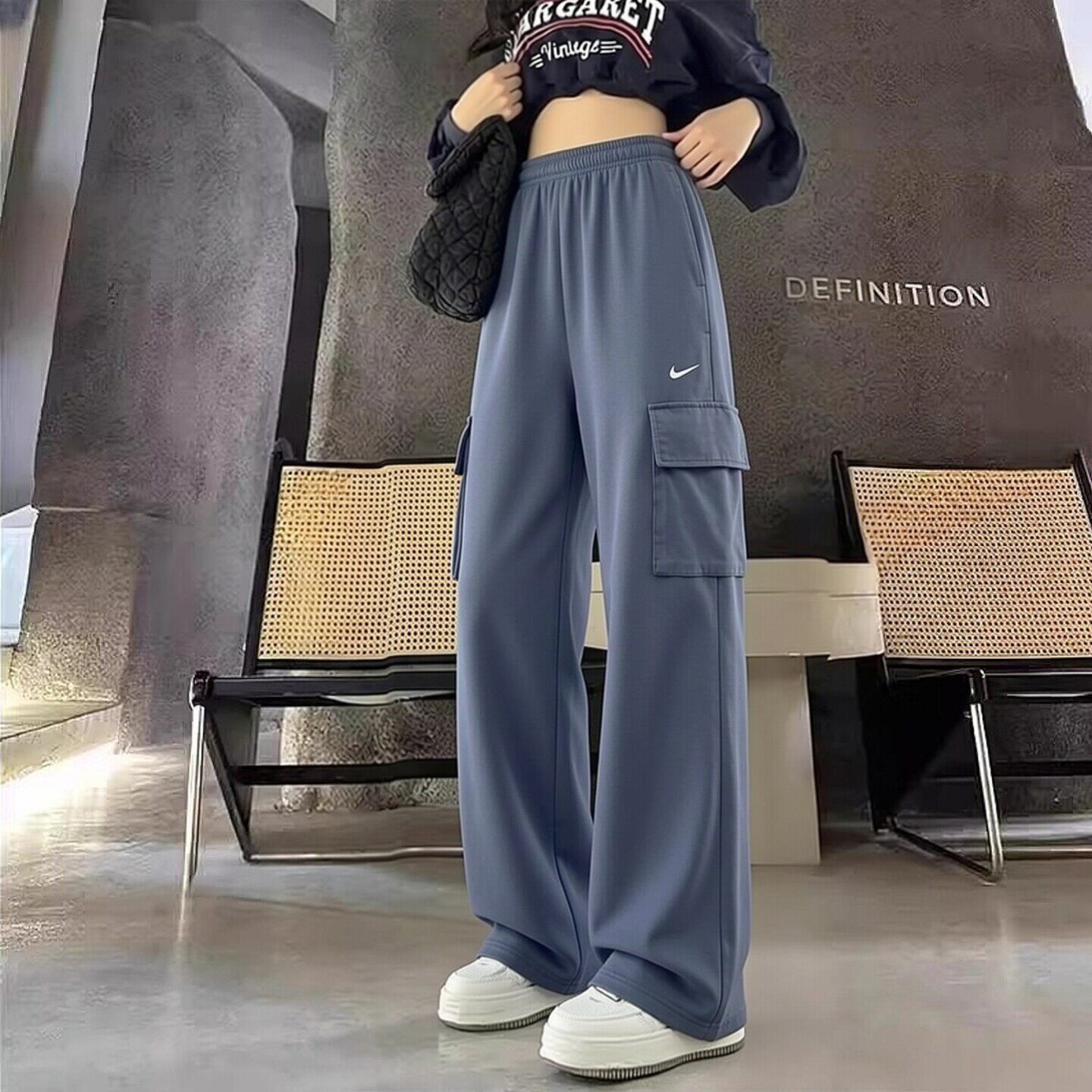 Nike耐克裤子针织工装长裤新款宽松直筒裤潮流女子运动裤休闲卫裤
