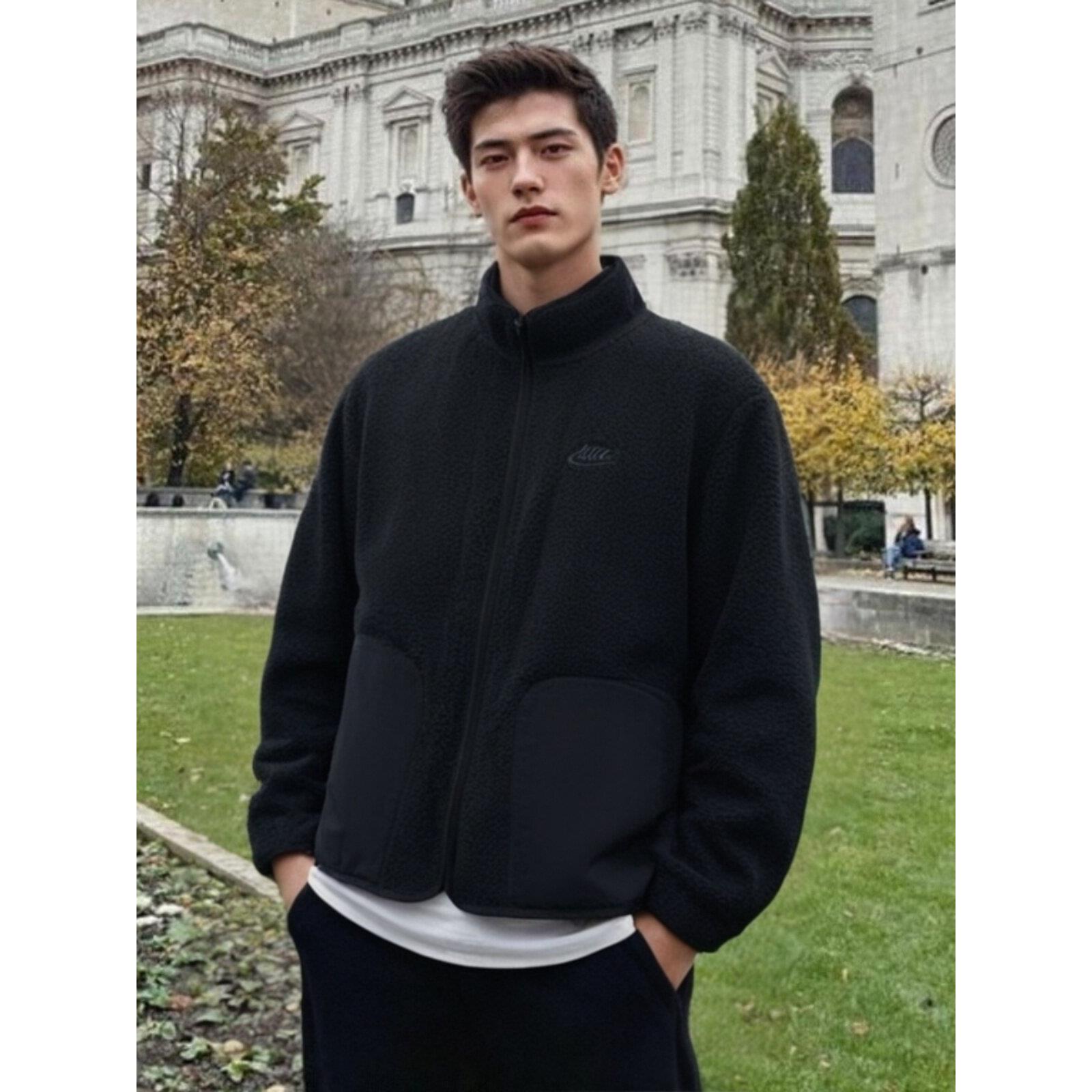 防风保暖羊羔绒外套Nike耐克正品运动服男装黑色立领夹克正品上衣