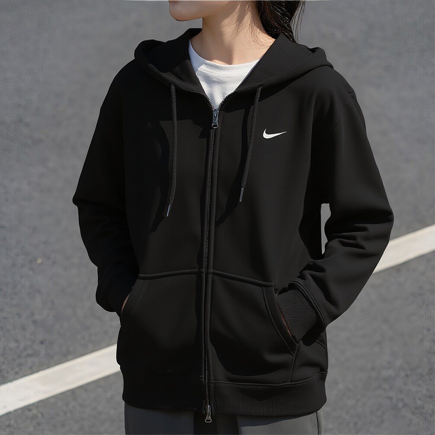 Nike耐克黑色外套新款女士保暖夹克针织连帽卫衣宽松休闲运动上衣