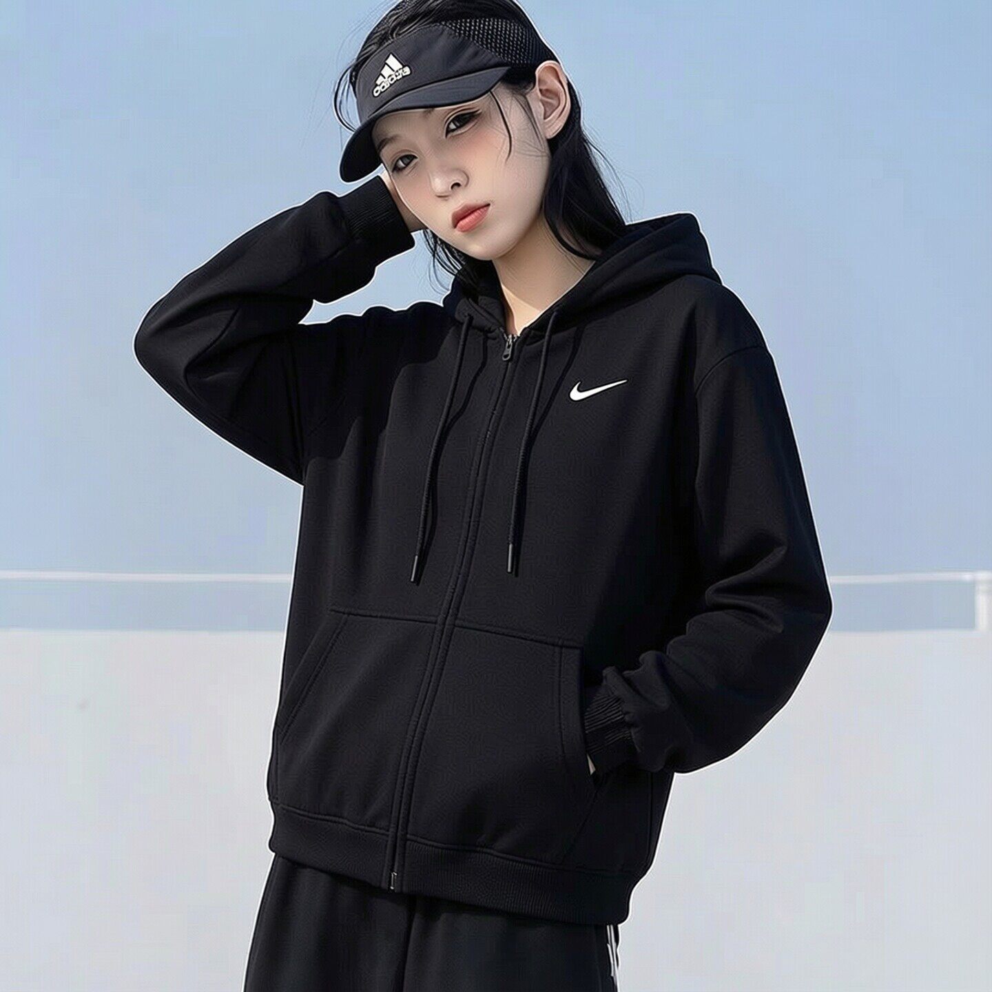 Nike耐克秋季新款外套针织棉质连帽上衣女子宽松夹克休闲运动卫衣