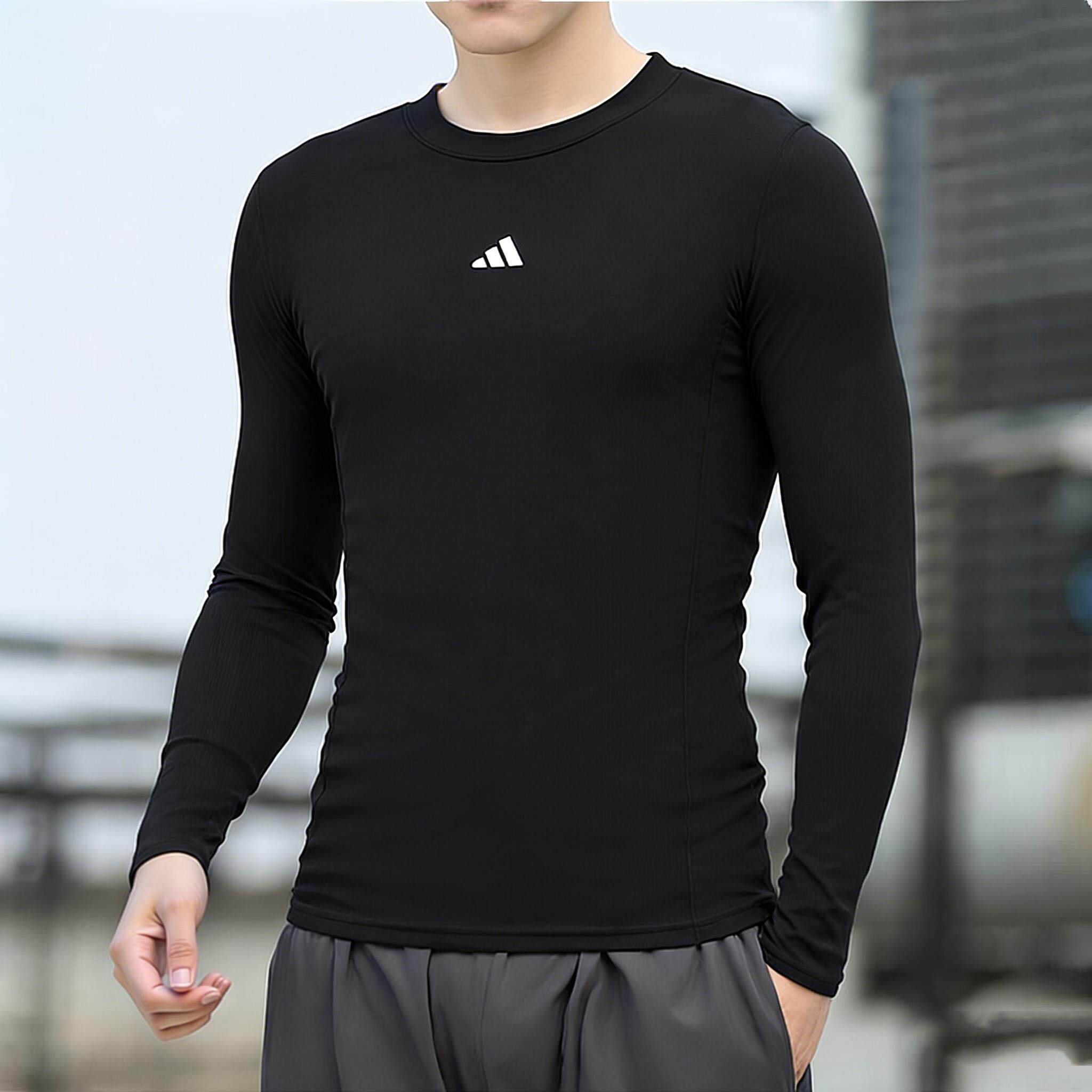 阿迪达斯紧身衣速干男款士运动长袖上衣跑步健身衣服篮球打底训练