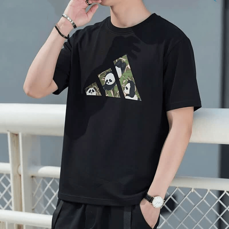 阿迪达斯黑色男士短袖t恤男夏季正品潮流印花运动休闲短袖T恤衫