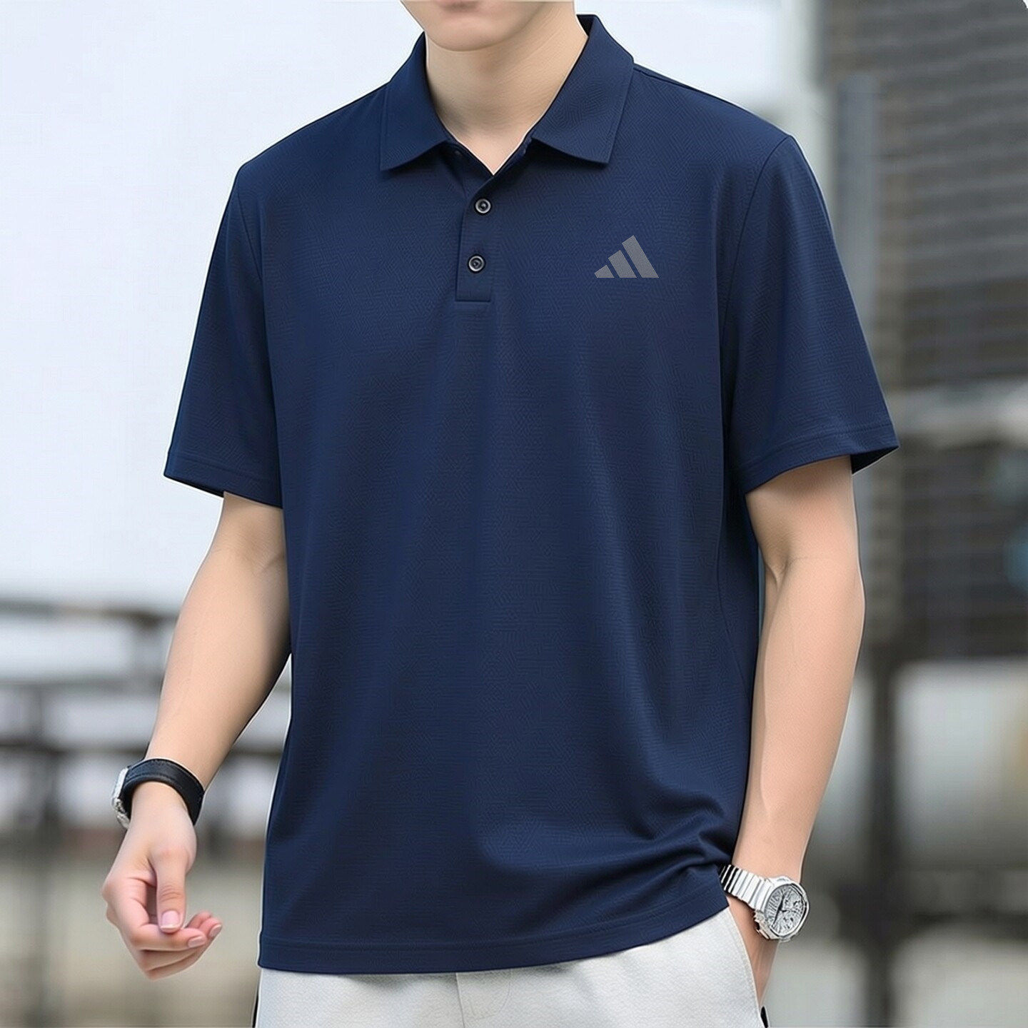 阿迪达斯蓝色短袖男装新