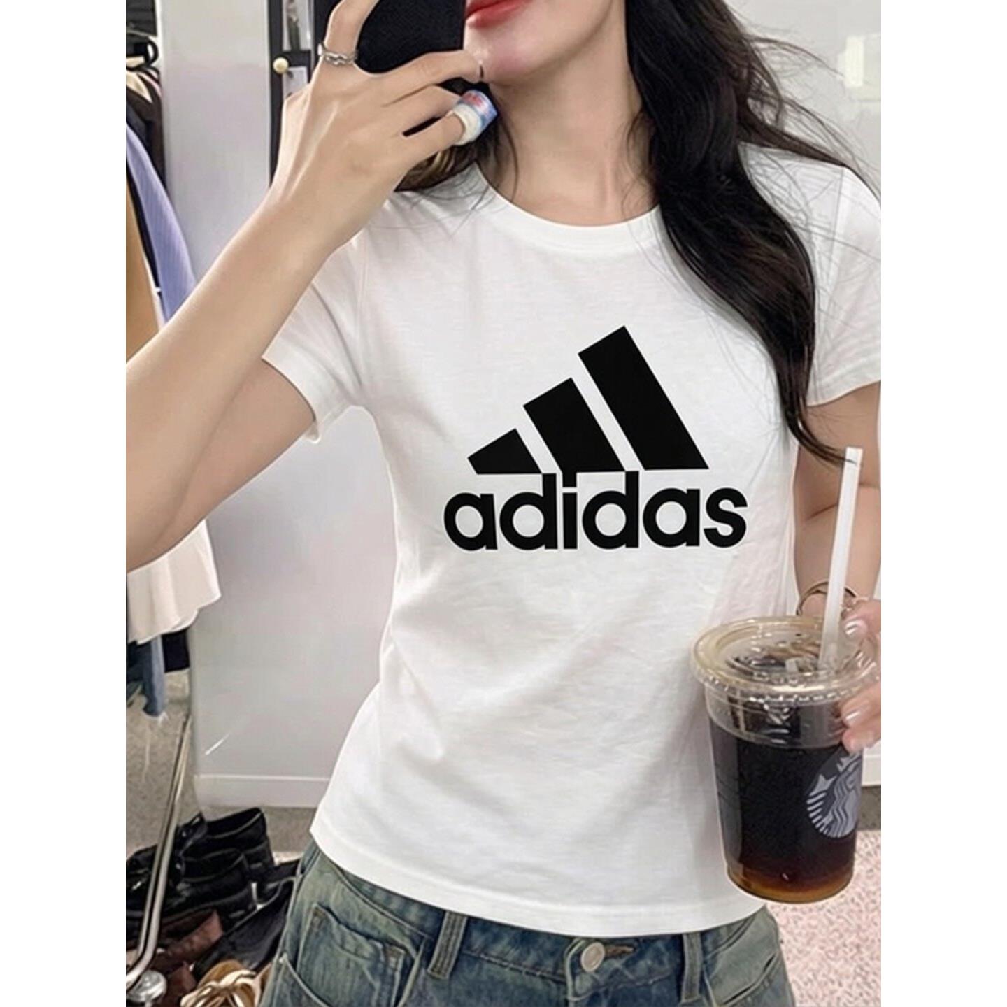 阿迪达斯白色短袖女夏季透气正品大logo修身显瘦运动服上衣女T恤