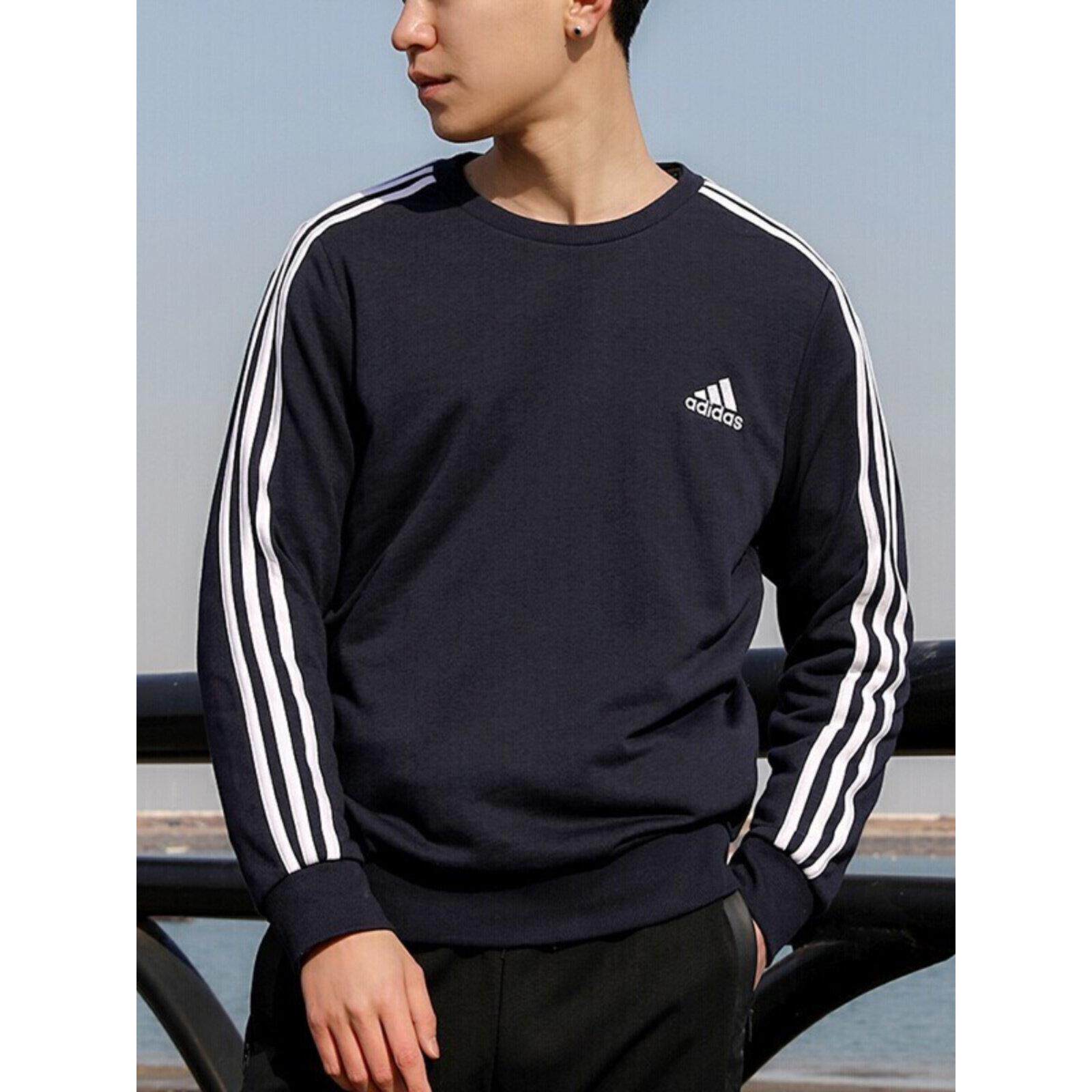 阿迪达斯男装 正品秋季正品运动服时尚休闲蓝色圆领卫衣套头衫