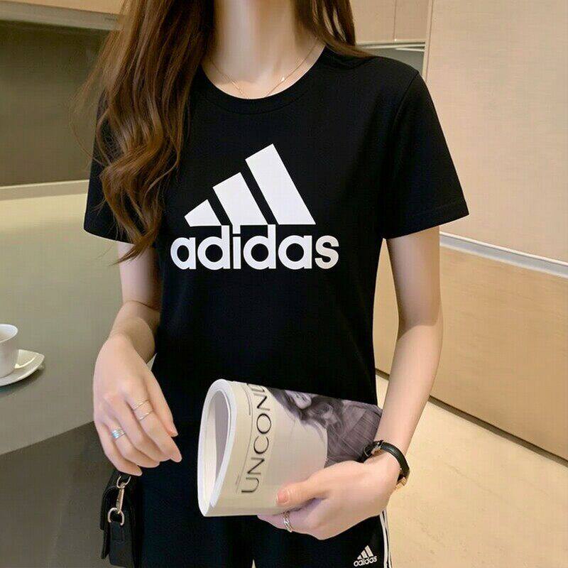 阿迪达斯短袖女装正品简约运动服圆领舒适透气棉质休闲跑步T恤