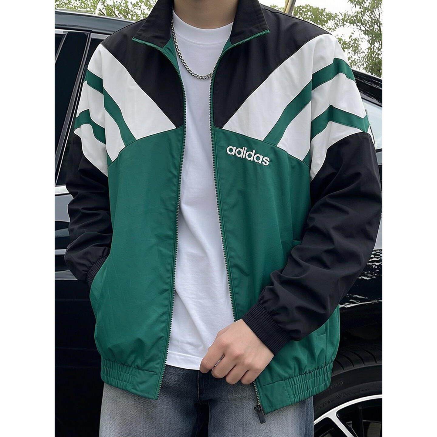 adidas三叶草棒球服男秋季正品立领撞色复古美式防风篮球梭织外套